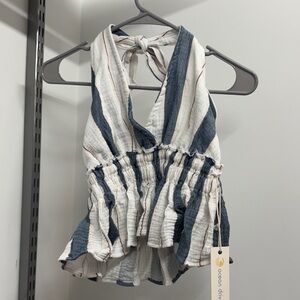 Ocean Drive Navy and White Striped Halter Top